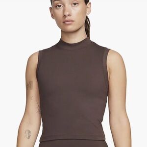 Brown Nike One Fitted Mock- Neck Crop Top - NWT